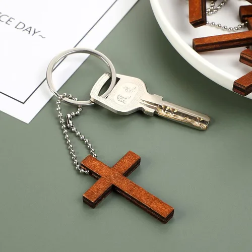 Miniatura 5 de Hicarer Dije de cruz de madera cristiana de Navidad, mini cruz de madera, alivio del estrés, colgante, espiritual, religioso, versículo bíblico