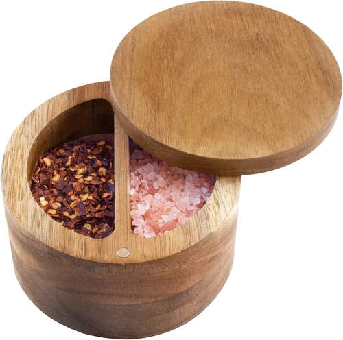Miniatura 4 de Totally Bamboo Rock & Branch Acacia Duet - Cuenco para sal y pimienta, salero y caja de almacenamiento con dos compartimentos, tapa giratoria
