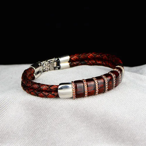 Miniatura 3 de Pulsera de cuero para hombre, pulsera de piedra de rubí natural de plata, regalo de aniversario único para hombres pulsera vintage, pulsera de plata