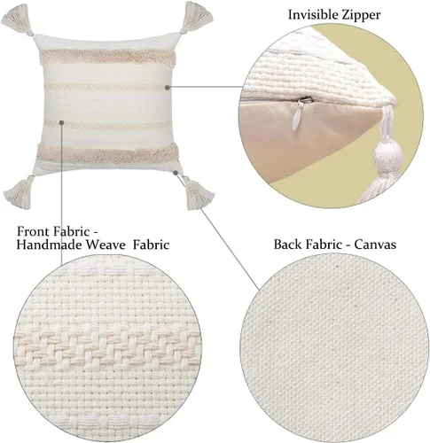 Miniatura 4 de Fundas de almohada decorativas bohemias, de algodón, tejidas a mano, con borlas, acento neutro para dormitorio, decoración de granja, sofá