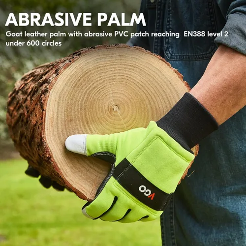 Miniatura 5 de Vgo... Guantes de motosierra, protección de motosierra de 12 capas en la parte posterior de ambas manos, guantes de trabajo de cuero, guantes