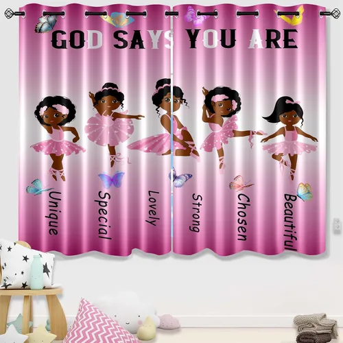 BATATADOCE Cortinas afroamericanas para dormitorio de niñas, cortinas de princesa para habitación de niñas pequeñas, tratamientos de ventana rosas