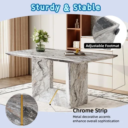 Miniatura 5 de Mesa de comedor negra de 63 pulgadas Mesa de comedor moderna Mesa rectangular de madera con patas en forma de U de alta resistencia Estable