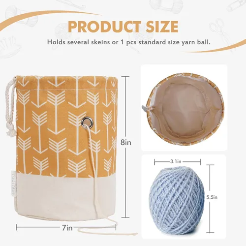 Miniatura 3 de TOGETRUE Bolsa de Hilo, Bolsa Pequeña para Tejer y Ganchillo, Organizador de Bolsas de Almacenamiento de Hilo Portátiles para Proyectos de Amarillo