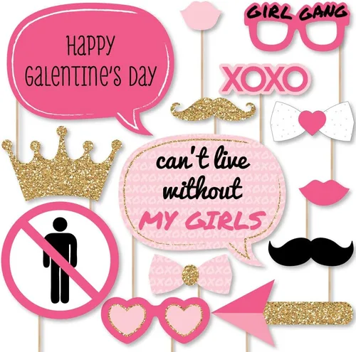 Big Dot of Happiness Be My Galentine - Kit de accesorios para cabina de fotos para fiesta de Galentine y San Valentín, 20 unidades