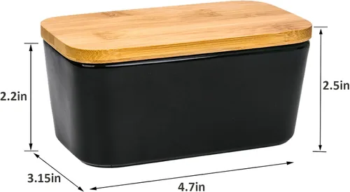 Miniatura 6 de Mantequillera con tapa, recipiente de porcelana con tapa de madera para mantequilla, apto para microondas, contenedor de almacenamiento
