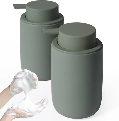Miniatura 9 de INGOFIN Juego de dispensador de jabón espumoso de cerámica, paquete de 2 (12 onzas) dispensador de jabón de manos de espuma de baño con bomba