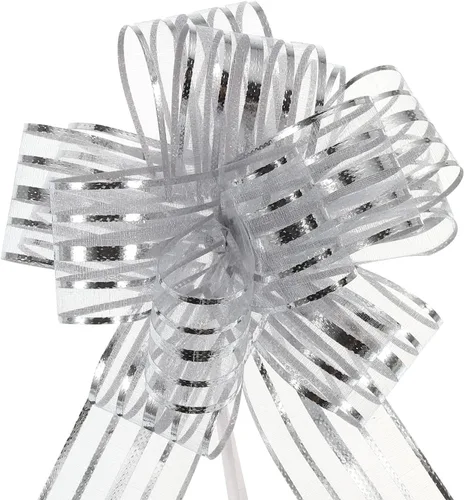 Miniatura 19 de MECCANIXITY 5 lazos metálicos de organza de 4 pulgadas para envolver regalos, color rosa claro para cestas de boda, regalos de Navidad, día de San
