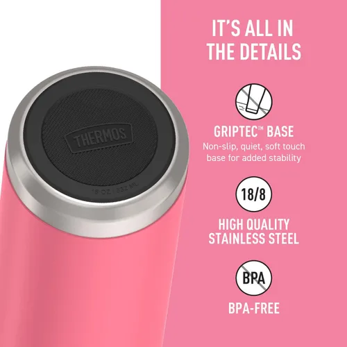 Miniatura 4 de THERMOS ICON SERIES - Botella de agua aislada con tapa con popote, 18 onzas, rosa intenso, botella de agua aislada al vacío de acero inoxidable
