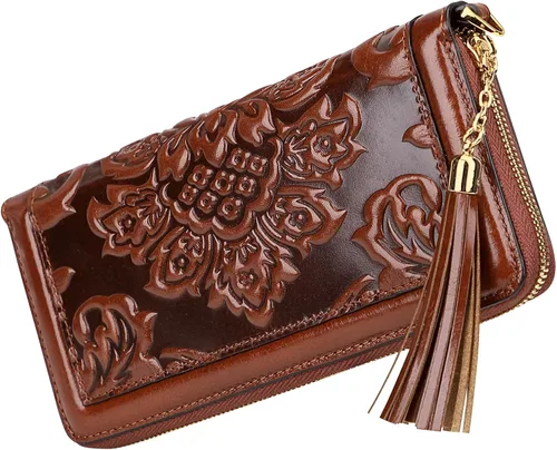 Miniatura 2 de PIJUSHI Billeteras de cuero para mujer, cartera floral con tarjetero