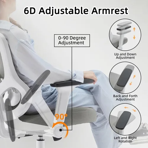Miniatura 5 de Silla ergonómica de oficina reclinable para videojuegos, soporte lumbar ajustable, reposabrazos 4D, reposacabezas 6D, sillas giratorias de malla Gris