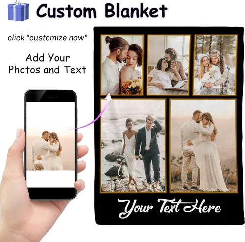 Miniatura 2 de Magimagine Mantas personalizadas con imágenes de texto para regalos de novio, manta de fotos personalizada para familiares y amigos para Navidad