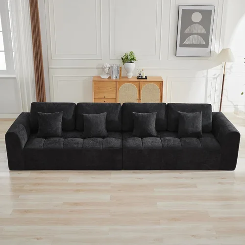 Miniatura 43 de Sofás modulares deshuesados de 140 pulgadas para sala de estar, sofá modular modular de nube comprimida, sofá moderno en forma de U de 9 plazas Gris