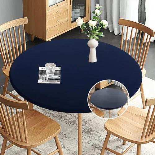 Miniatura 26 de Obstal Mantel Redondo Ajustable, Mantel Reversible Impermeable Resistente a las Manchas Elástico Extensible, Cubierta de Mesa Fácil de Limpiar