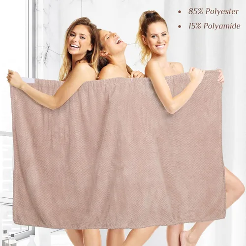 Miniatura 56 de 4 toallas envolventes para mujer, bata de spa con cierre ajustable, parte superior elástica, envoltura ligera para baño y ducha