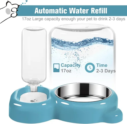 Miniatura 2 de Cuencos para Perros, Juego de Cuencos para Comida y Agua de Gatos con Dispensador de Agua y Cuenco de Acero Inoxidable para Gatos y Perros Pequeños