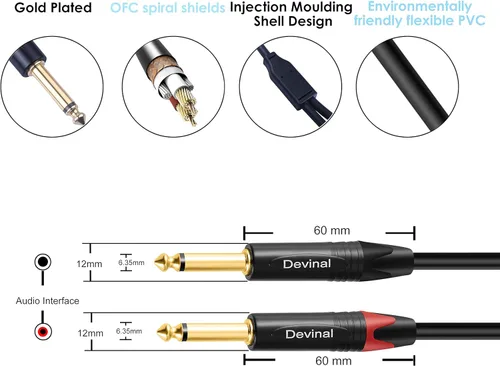 Miniatura 2 de Cable divisor dual 1/4 a XLR Y, doble 0.250 in TS macho a XLR 3pin macho cable estéreo, doble cuarto de pulgada mono a XLR macho enchufe micrófono