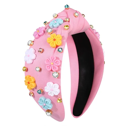 Miniatura 11 de Diademas anudadas con perlas para mujer, diademas de flores impresas con diamantes de imitación, diademas anudadas de cristal, cuentas brillantes