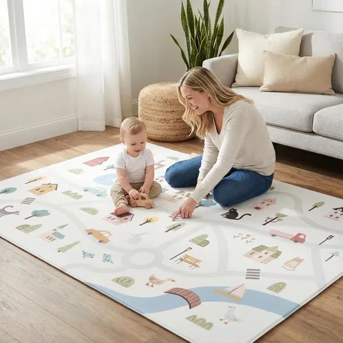 Miniatura 3 de Tapete de juego reversible de 82 x 55 pulgadas, para bebés, niños pequeños, impermeable, duradero, no tóxico, fácil de limpiar, tapete de espuma
