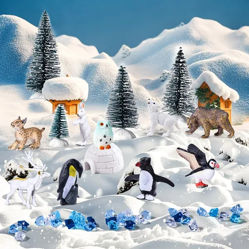 Miniatura 3 de SIENON Juego de 60 piezas de juguetes de animales árticos, mini figuras de animales de invierno con oso polar, pingüino, caribú, frailecillo, lince