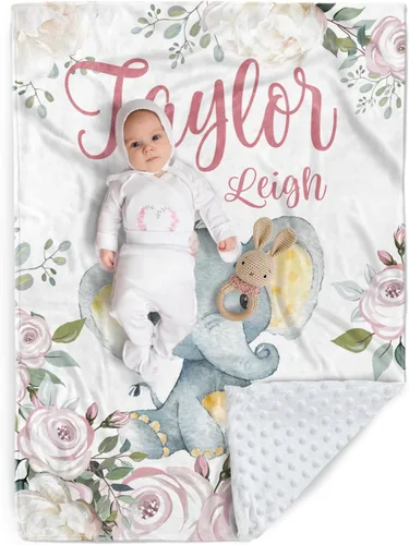 Miniatura 26 de Manta de bebé personalizada, manta de felpa suave con respaldo de puntos de doble capa para niños y niñas, nombre personalizado con diseño de animal