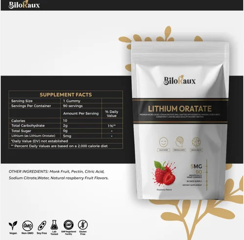 Miniatura 7 de Gomitas de Orotate de litio de 5 mg, suplemento de litio de microdosis prémium para un equilibrio y concentración tranquilos, sabor natural a