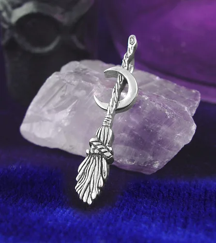 Miniatura 4 de Woot & Hammy Colgante de escoba de bruja o besom con luna creciente, 100% plata de ley, hecho a mano