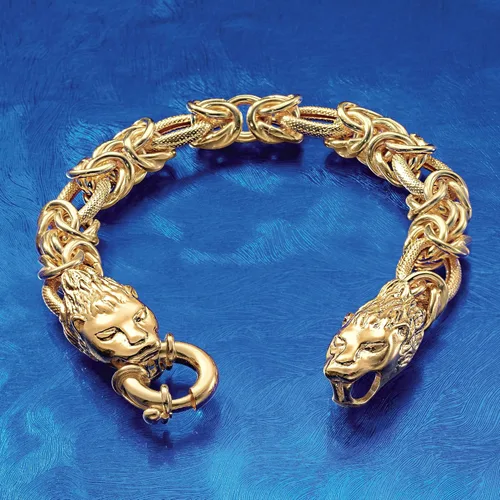 Miniatura 4 de Ross-Simons Pulsera italiana de oro de 24 quilates con doble cabeza de león bizantino, Plata de ley, no conocido