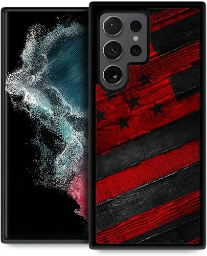 Miniatura 35 de DJSOK Funda compatible con Samsung Galaxy S22 Ultra, diseño con patrón de parachoques trasero, esquinas reforzadas contra arañazos, esquinas Bandera