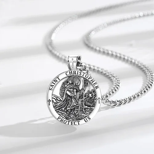 Miniatura 403 de EUDORA Collar de plata de ley 925, San Cristóbal y San Benito, San Miguel, Virgen María, San Judas Tadeo, Cruz de Buen Pastor y Arcángel, Medalla