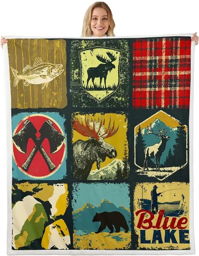 Miniatura 9 de Erosebridal Manta de vellón de animales del bosque, 40 x 50 pulgadas, con temática de caza de osos, ciervos, lobos, manta de felpa mullida