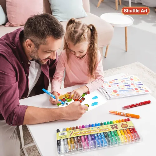 Miniatura 7 de Shuttle Art 24 colores de crayones de gel para niños pequeños, juego de crayones no tóxicos para niños y niñas, efecto crayón-pastel-acuarela, ideal