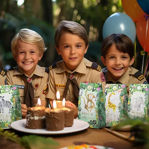 Miniatura 7 de Bolsas de Recuerdos de Fiesta Safari Acuarela - 24 Piezas Bolsas de Dulces de Fiesta de la Selva con Calcomanías - Bolsas de Regalo de Golosinas