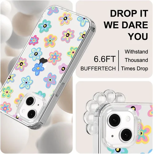 Miniatura 6 de MOSNOVO Funda para iPhone 13/14, grado militar, probada en caídas de 6.6 pies, transparente con diseño de flores geniales Transparente - Groovy