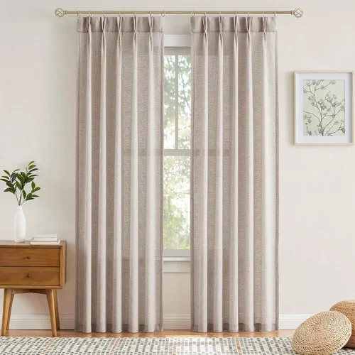 Miniatura 8 de Enactex Cortinas plisadas de lino con textura de 25 x 95 pulgadas, cortinas semitraslúcidas con pestañas traseras, filtrantes de luz, para sala