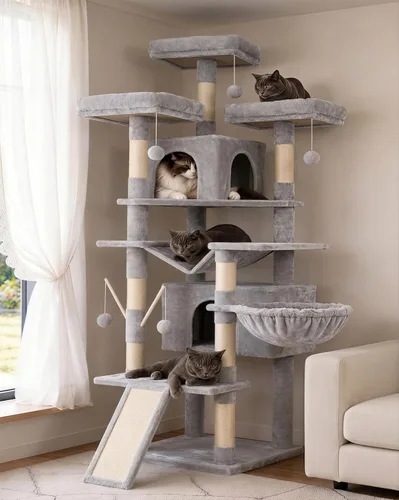 Miniatura 10 de Hey-brother Árbol de gato, torre XL grande de 71 pulgadas para gatos de interior, casa de gato de varios niveles con 3 asientos acolchados, rascador