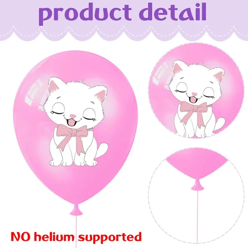 Miniatura 4 de Globos de fiesta de gatos, globos de gatito para decoración de cumpleaños, 16 globos de látex con estampado de gatos de dibujos animados