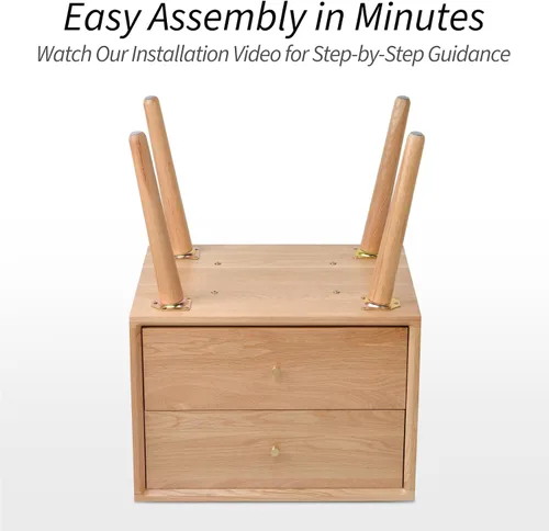 Miniatura 7 de Mesita de noche Midcentury moderna de madera maciza con cajón, mesa auxiliar con pata de taburete alta, 25.98 pulgadas de alto x 19.69 pulgadas
