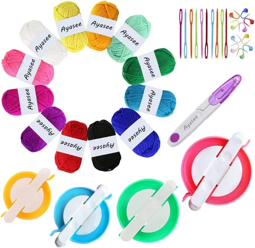 Miniatura 11 de Kit de fabricación de pompones, kit de telar de tejer con pompón, aguja para tejer de bolas, manualidades, kit de herramientas de ganchillo