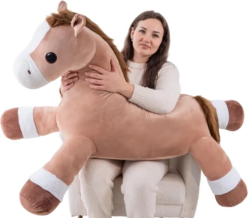Animales de peluche de caballo gigante, almohada de peluche grande de caballo grande, poni de peluche grande y suave de 37 pulgadas, lindos juguetes