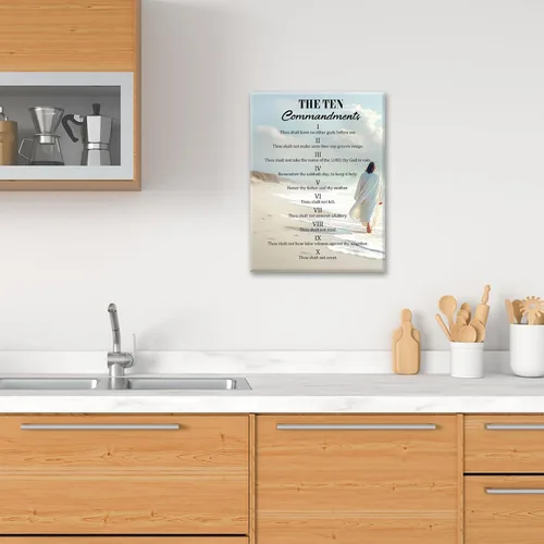 Miniatura 3 de Arte de pared con los 10 mandamientos, lienzo de los diez mandamientos, decoración de pared, pintura enmarcada inspiradora cristiana, obra de arte