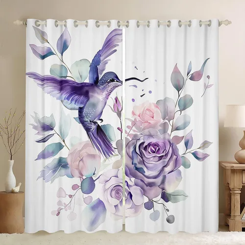 Miniatura 12 de Erosebridal Cortinas y cortinas ligeras de mariposas azules para niños y niñas, hojas de eucalipto para sala de estar, dormitorio, jardín, vida Azul