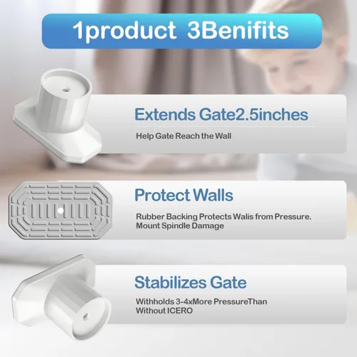Miniatura 3 de ICERO Protector de pared extensor para puerta de bebé (paquete de 4) Kit de extensión de puertas montadas a presión que extiende puertas