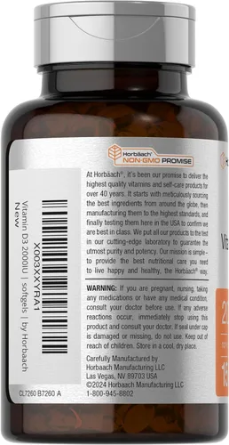 Miniatura 3 de Horbaach Vitamina D3 2000IU cápsulas blandas 150 unidades 50 mcg colecalciferol Suplemento sin OMG y sin gluten