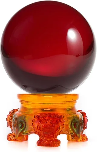 Miniatura 15 de Amlong Crystal bola de cristal de 3 pulgadas (80 milímetros) con base de secoya con diseño de león Morado