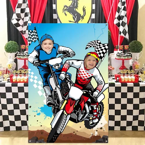 Miniatura 6 de PANTIDE Cartel de fondo para puerta de fotos de motocross, fondo grande de satén para fotografía de cara, decoración de motocross, decoración