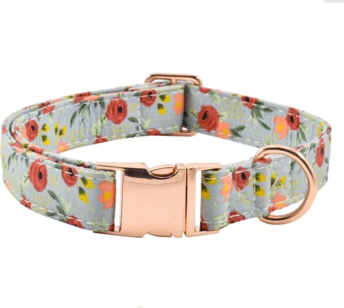 Miniatura 21 de Collar de perro con hebilla de metal, duradero y ajustable, suave para perros pequeños, medianos y grandes 03-flor5