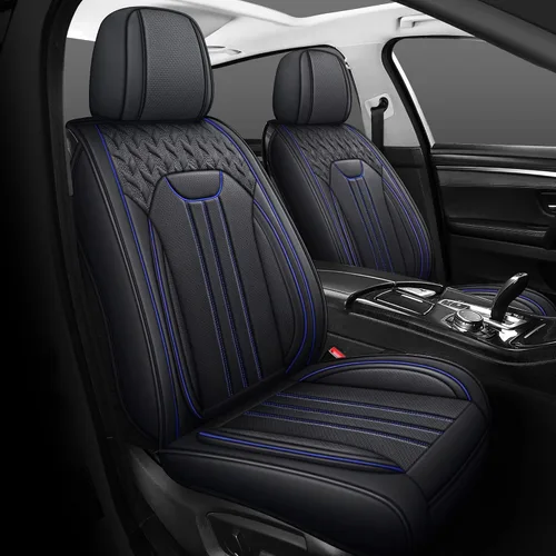 Miniatura 10 de LINGVIDO Funda de asiento de piel sintética (ajuste universal, línea roja negra), funda impermeable para asiento delantero de automóvil, SUV