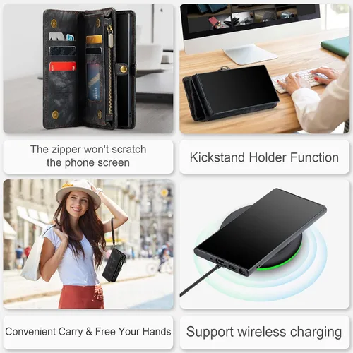 Miniatura 6 de Asuwish Funda para teléfono Samsung Galaxy Note 10 Plus Glaxay Note10+ 5G con cremallera, protector de pantalla de vidrio y tarjetero con tapa