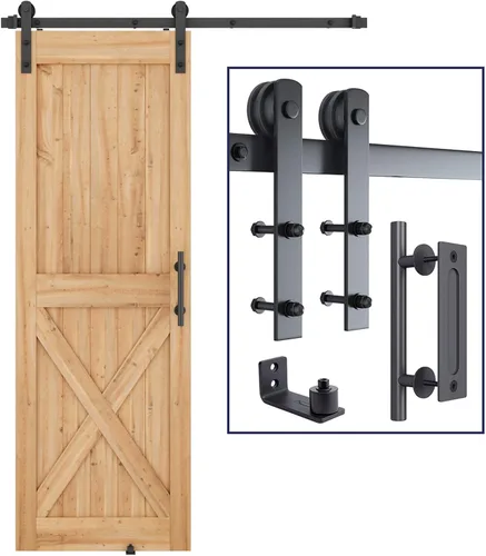 Miniatura 14 de SMARTSTANDARD Kit de herrajes para puerta corrediza de granero resistente de 5.5 pies, color negro